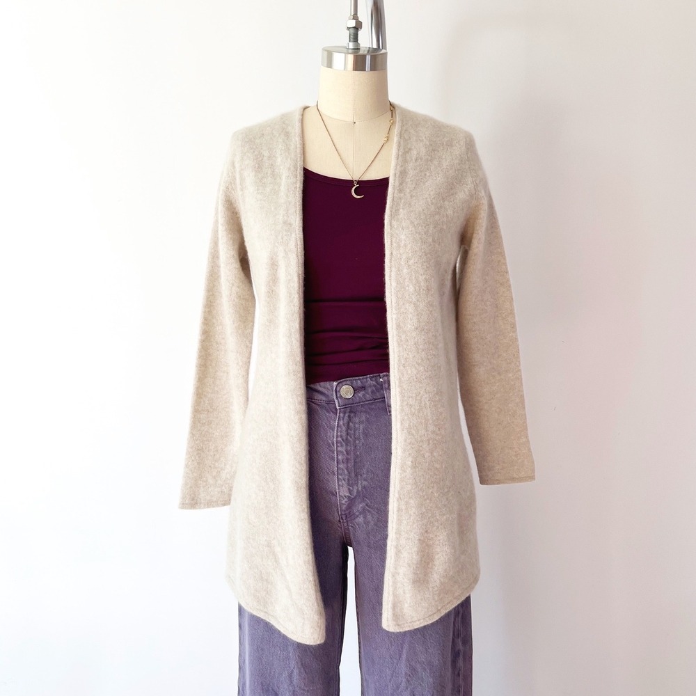 Clouds Cashmere Cardigan Oatmeal Beige Longline Open Front